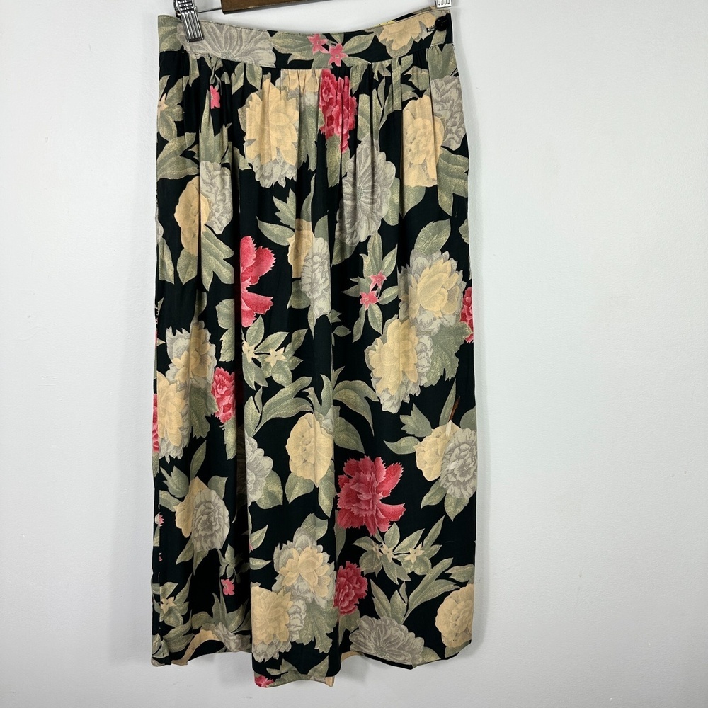 Vtg 70s Floral Midi Skirt Chemisette Women 6 Pleated Dark Cottage Indie Romantic
